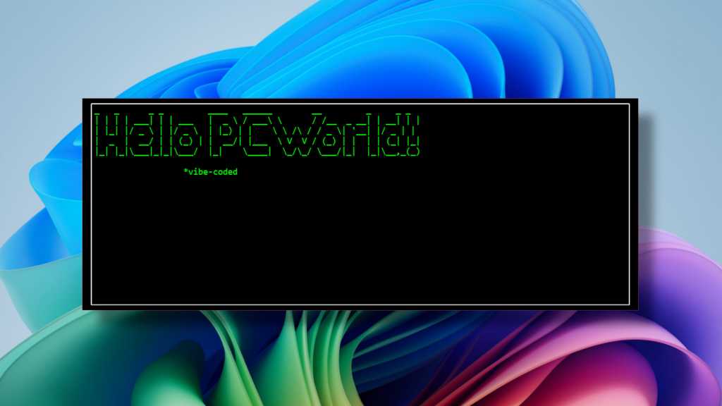 AutoHotkey AI vibe-coded Hello World banner on Windows 11 background