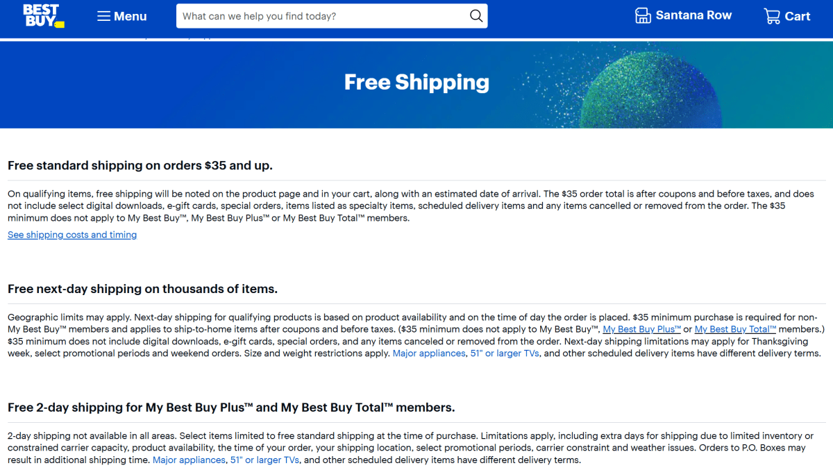 Informations sur la livraison gratuite de Best Buy (novembre 2024)