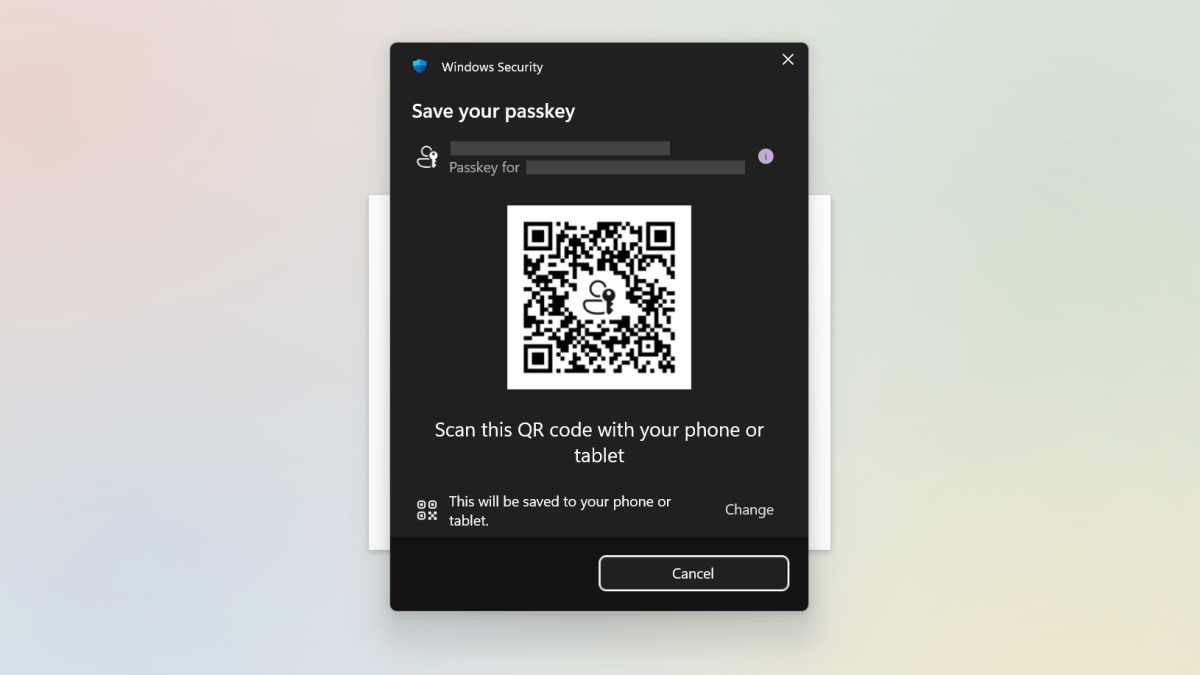 Création d'un mot de passe pour le compte Microsoft - via le code QR du téléphone