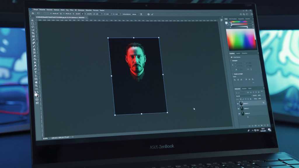 Keanu Reeves in Adobe Photoshop on Asus ZenBook laptop