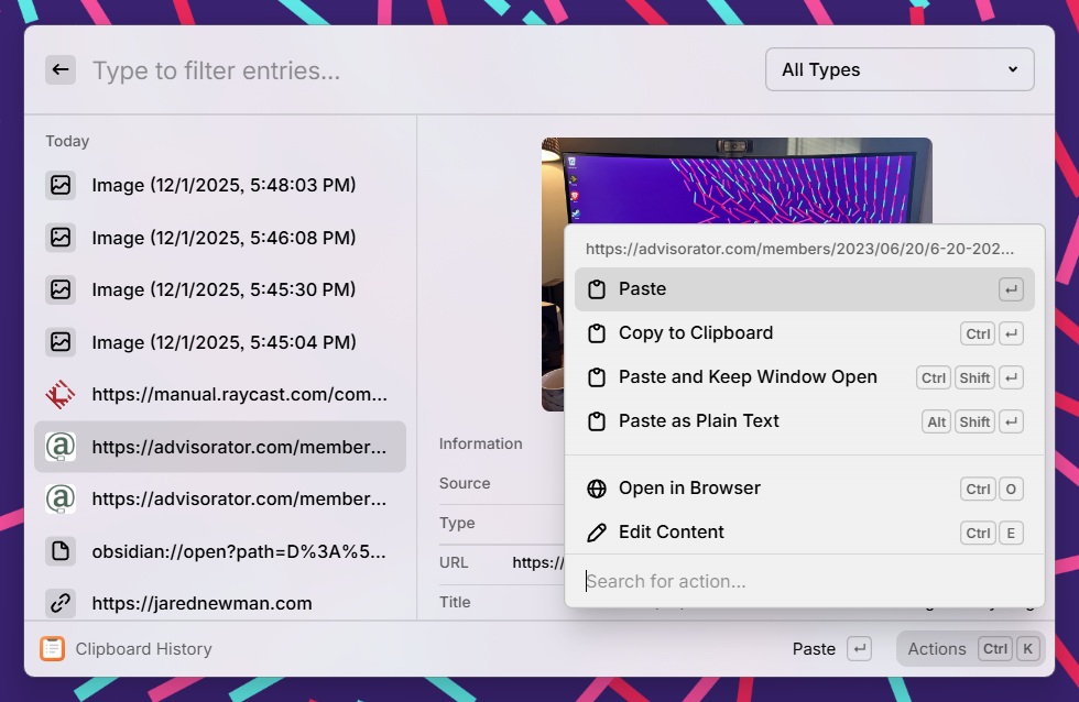 Historique du presse-papiers dans Raycast
