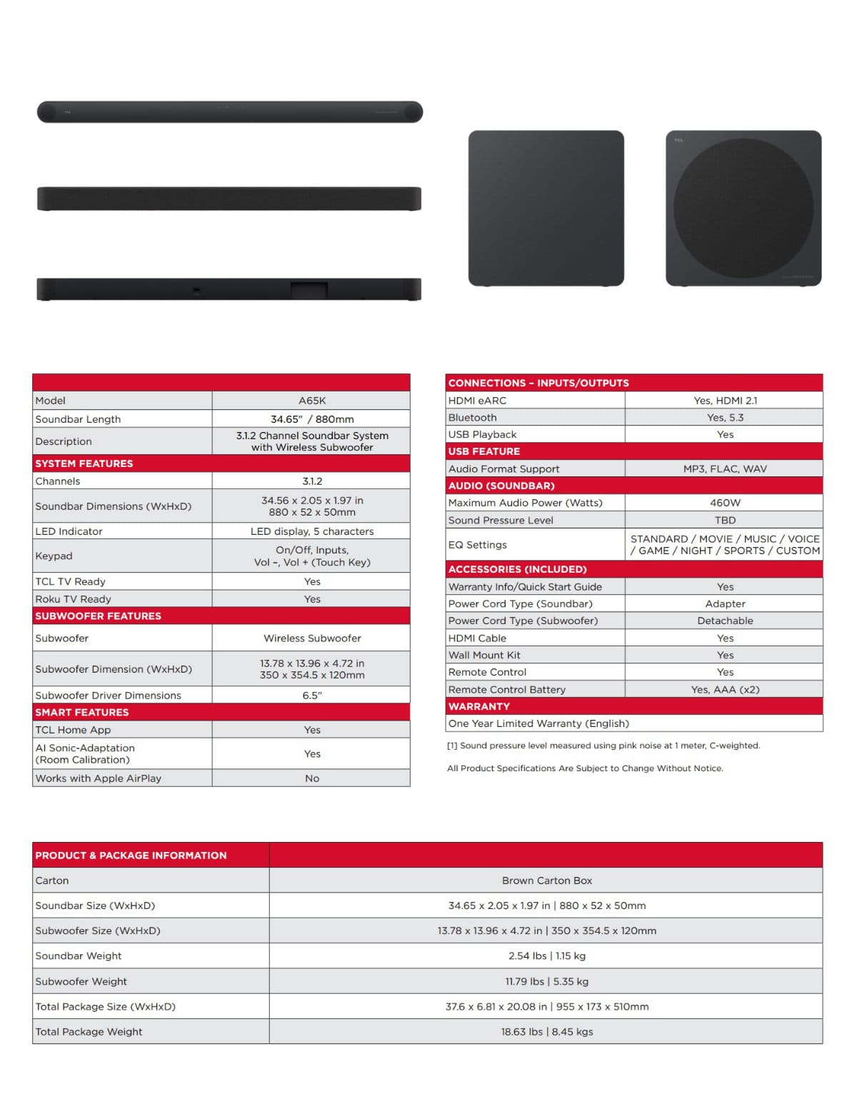 Barre de son TCL A65K