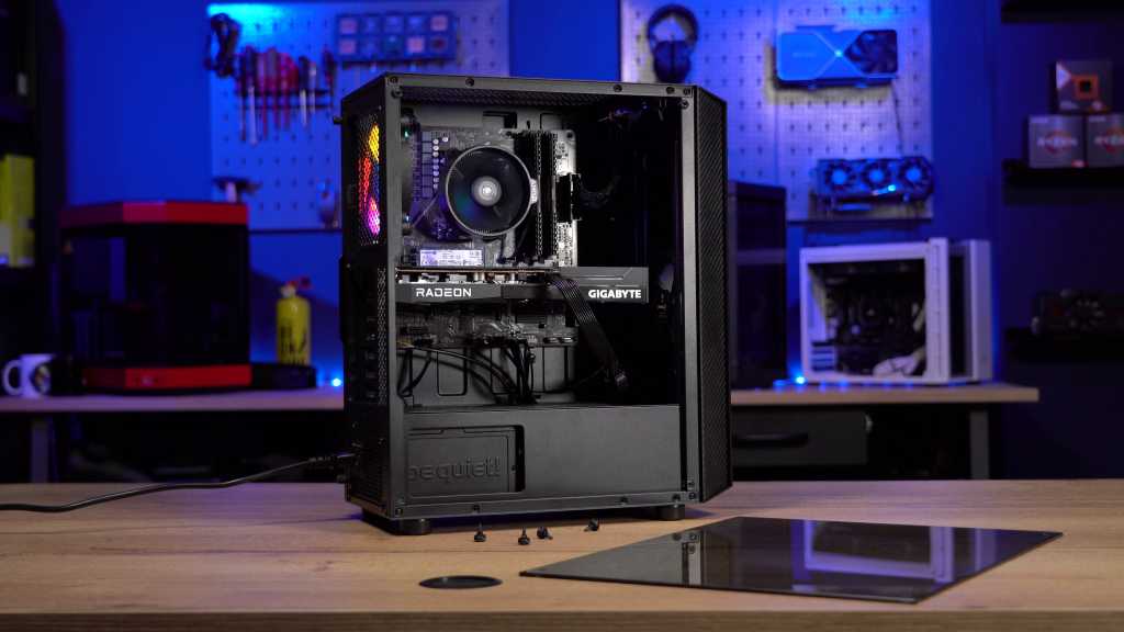 Gaming PC with Gigabyte Radeon card and internals exposed