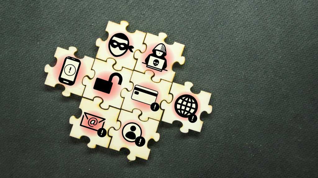 Security antivirus malware password scam hacker fraud jigsaw puzzle illustration