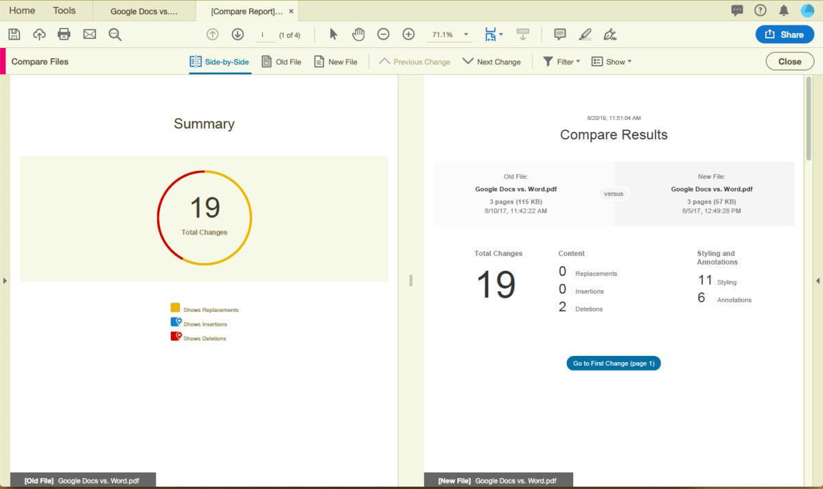 acrobat pro dc comparer des documents