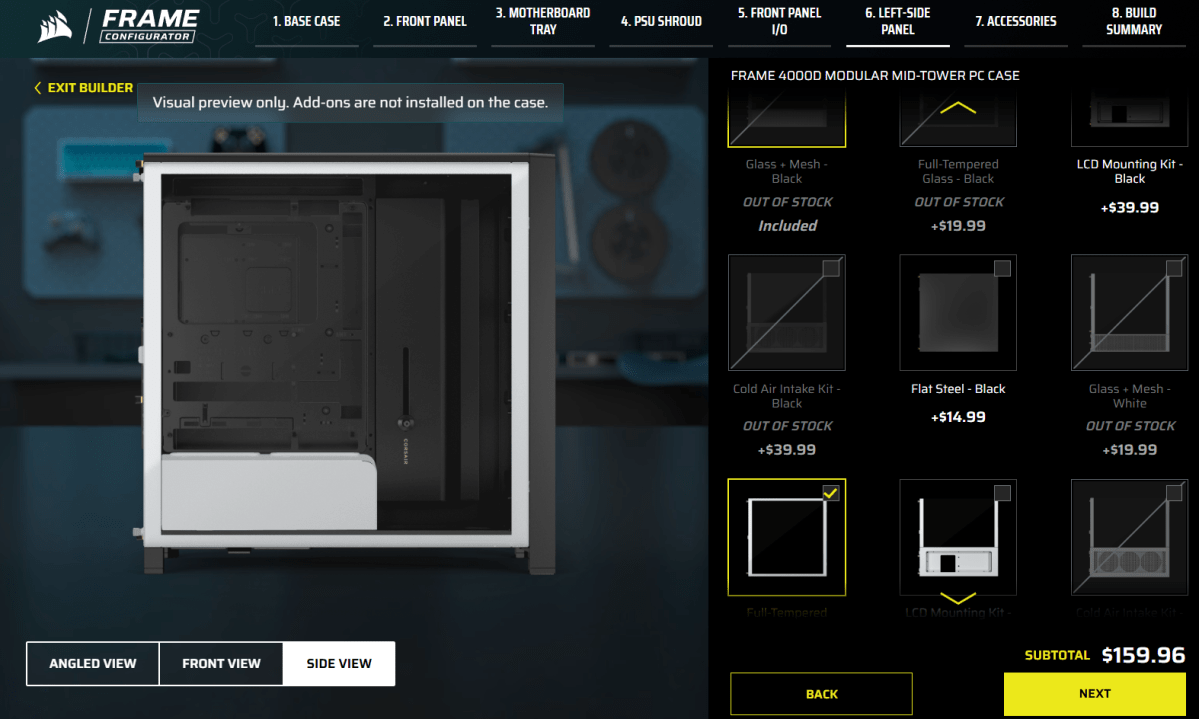 Corsair Frame builder — panneau latéral
