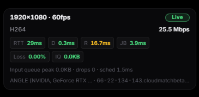 Affichage des statistiques OpenNow GeForce Now