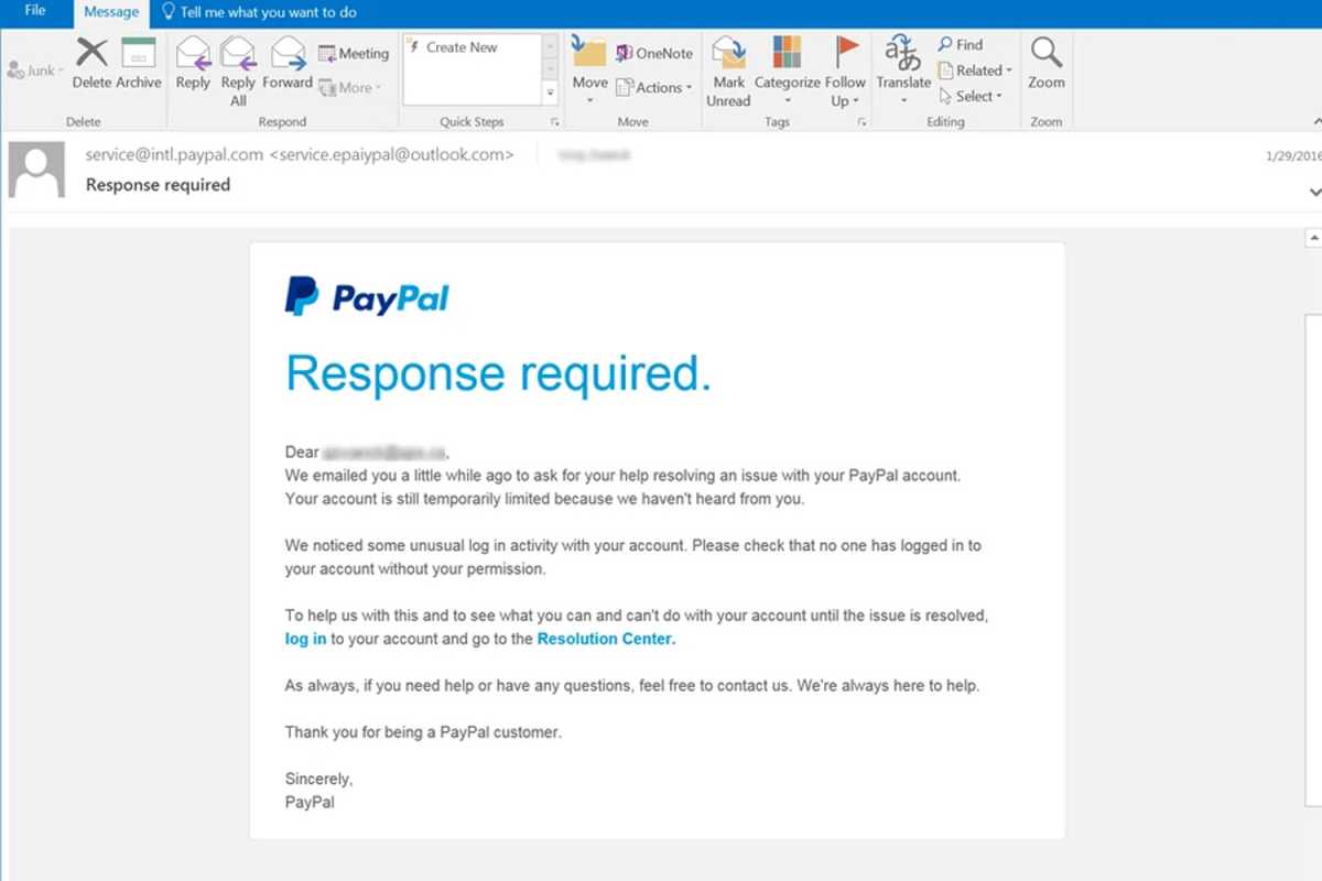 Exemple d'arnaque par phishing