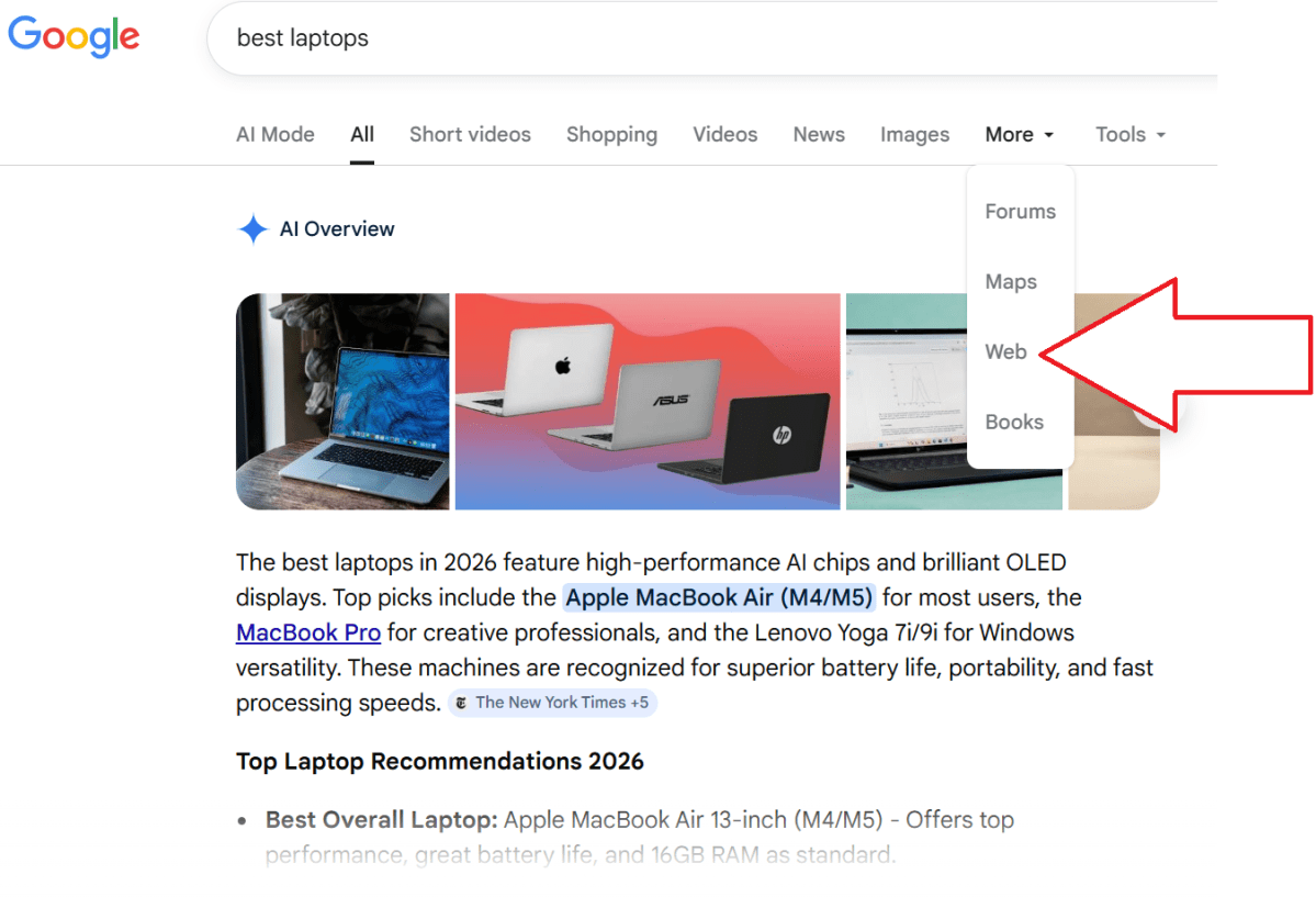 Recherche Google sur le Web