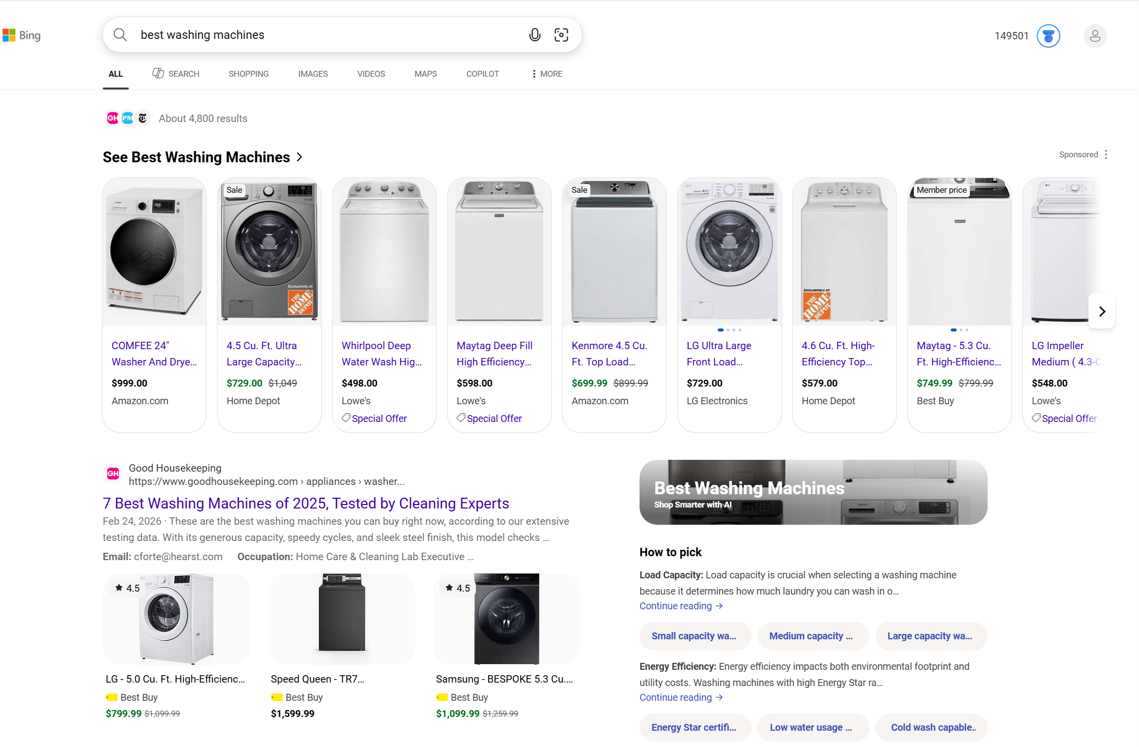 Bing meilleures machines à laver