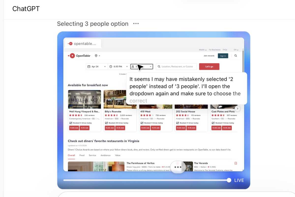 Agent ChatGPT OpenTable