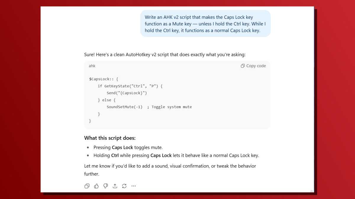 ChatGPT générant un script AI AutoHotkey