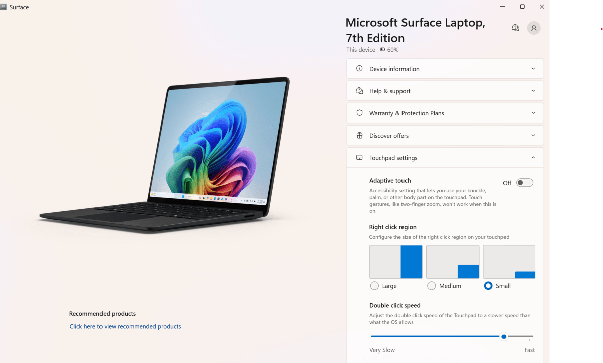 Application Microsoft Surface Cliquez avec le bouton droit sur la région