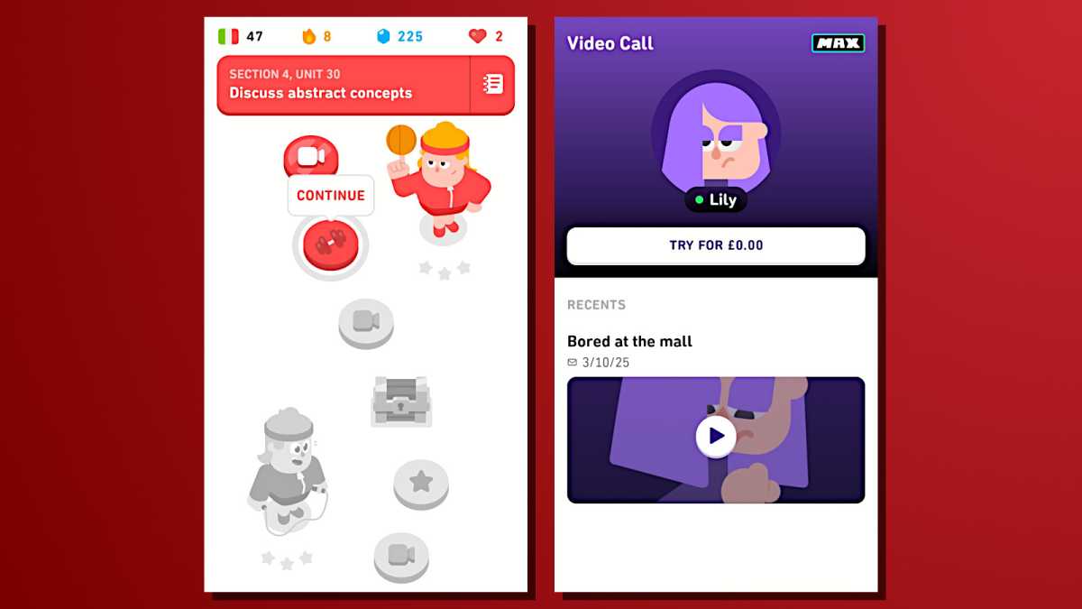 Captures d'écran de Duolingo, apprentissage et fonctionnalités