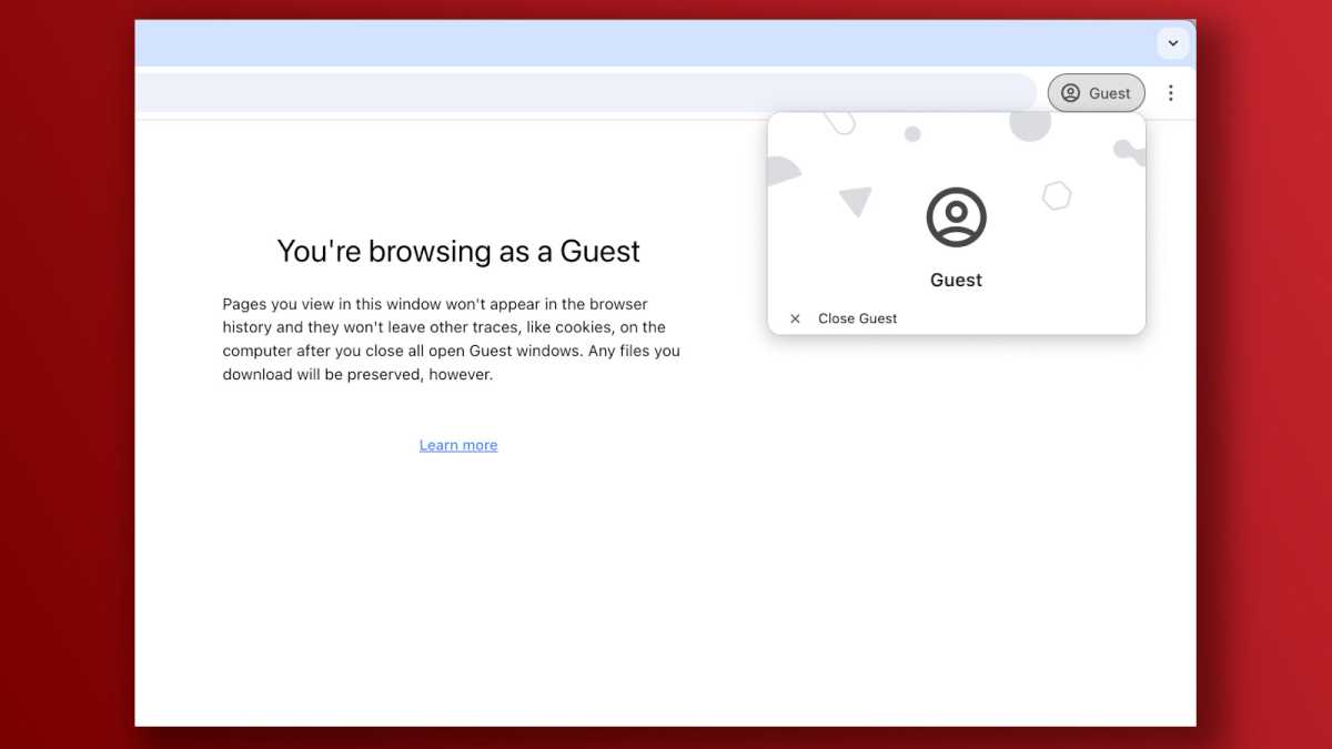 Capture d'écran du profil d'invité de la fonctionnalité essentielle de Chrome
