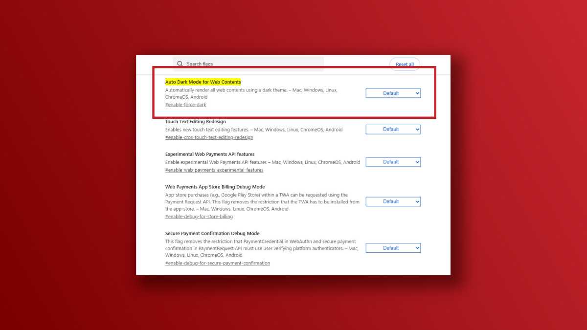 Capture d'écran du mode sombre automatique de la fonctionnalité essentielle de Chrome