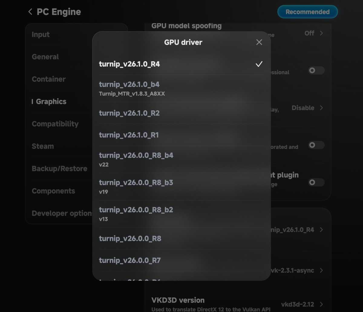 Capture d'écran du GameHub, pilotes GPU