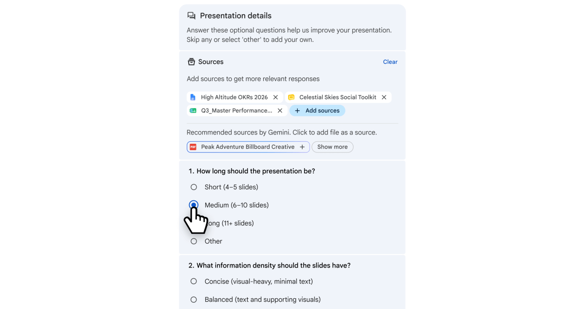 Google Slides Génération IA Questions de présentation rognées