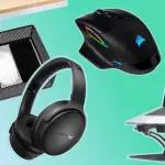 laptop stand, bose quietcomfort, Corsair mouse, under desk drawer