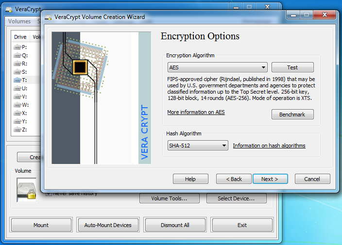 Écran Options de cryptage VeraCrypt