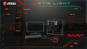 Vue du panneau de contrôle Mystic Light