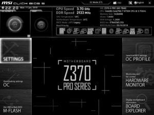 Vue du BIOS de la MSI Z370-A Pro