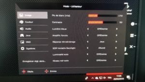 Vue du menu des réglages l'écran Acer Predator X27