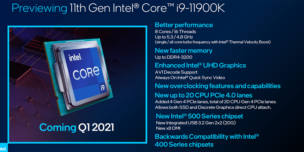 Les informations fournies par Intel sur le CPU Core i9 11900K