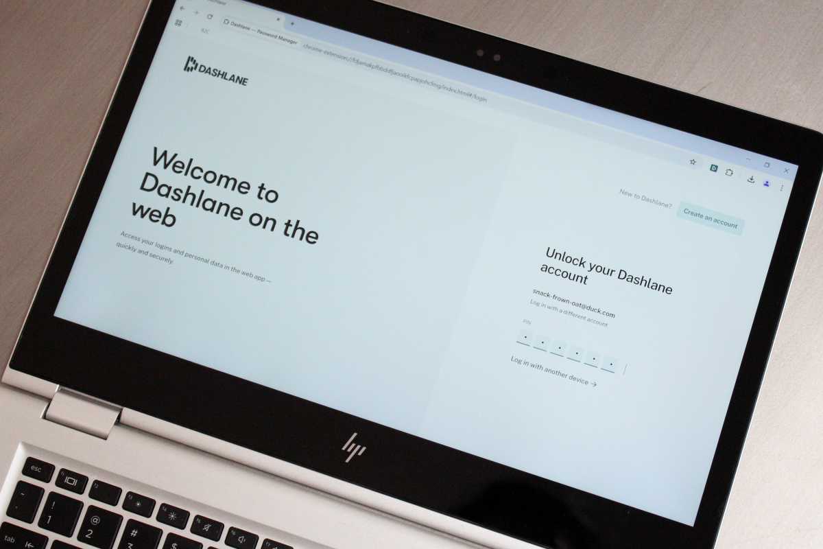 Site Web Dashlane sur un ordinateur portable