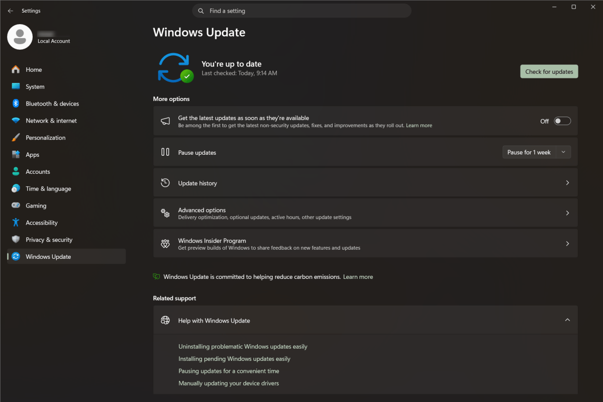 Windows Update (mode sombre)