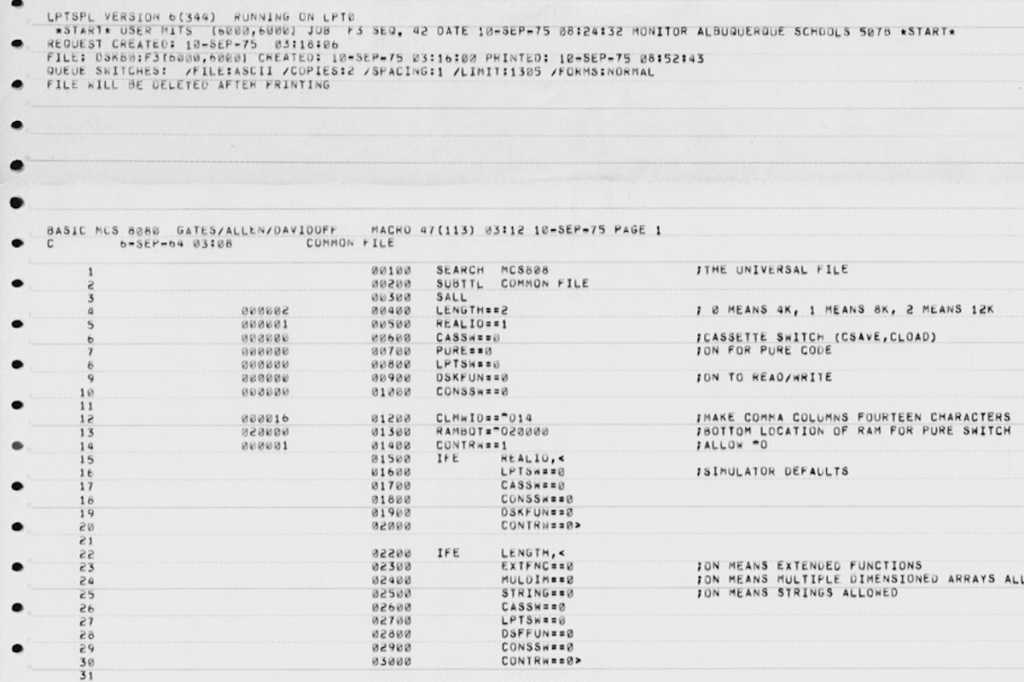 Ausschnitt aus dem Programmcode von Altair Basic von Bill Gates und Paul Allen