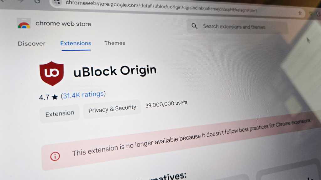 uBlock Origin Chrome Web Store page, showing that it