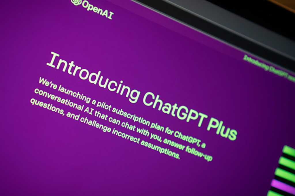 Introducing ChatGPT Plus webpage closeup on laptop screen hero