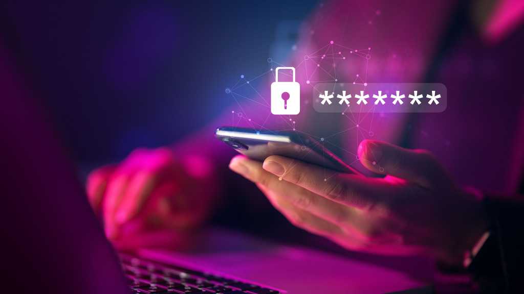 Konzept: Passwort eingeben mit einem Smartphone in der Hand