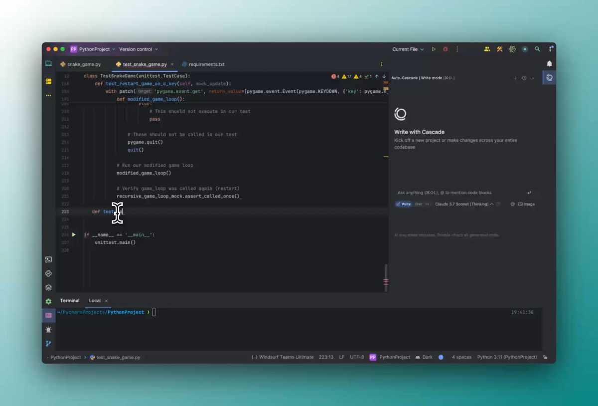 Captures d'éditeur de codes de Windsurf AI Code