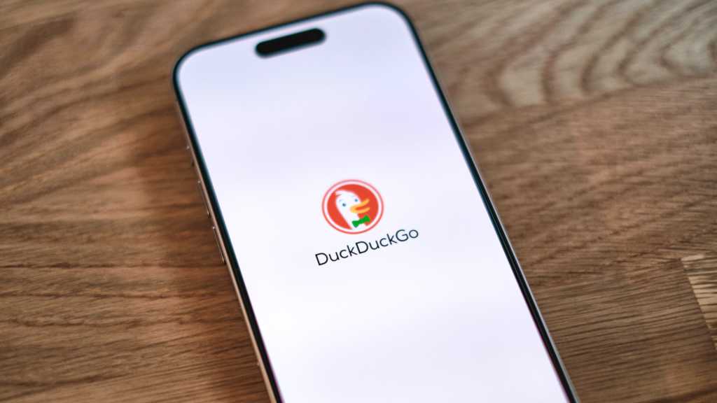 DuckDuckGo search engine logo on a mobile phone screen