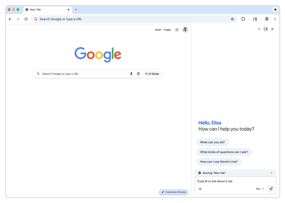 Google Gemini dans le panneau latéral Chrome 1