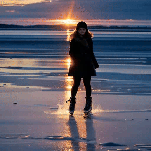 Amuser du texte à la vidéo patineuse au coucher du soleil