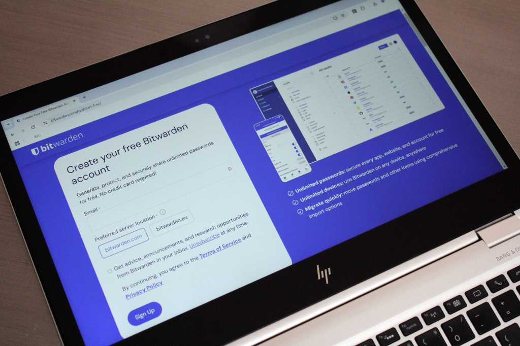 Bitwarden website on a laptop
