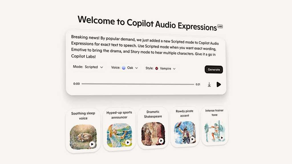 Copilot Audio Expressions Scripted Mode announcement