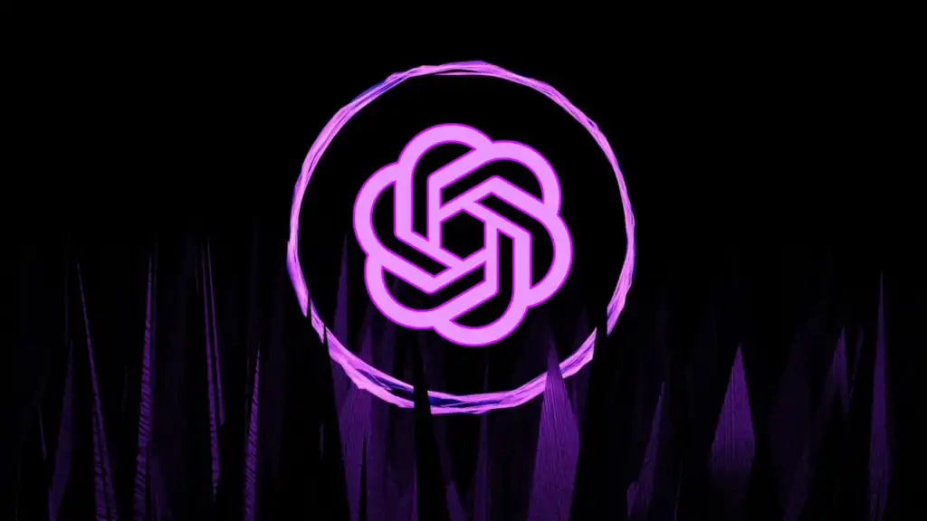 Glowing ChatGPT logo in a ring with abstract spikes