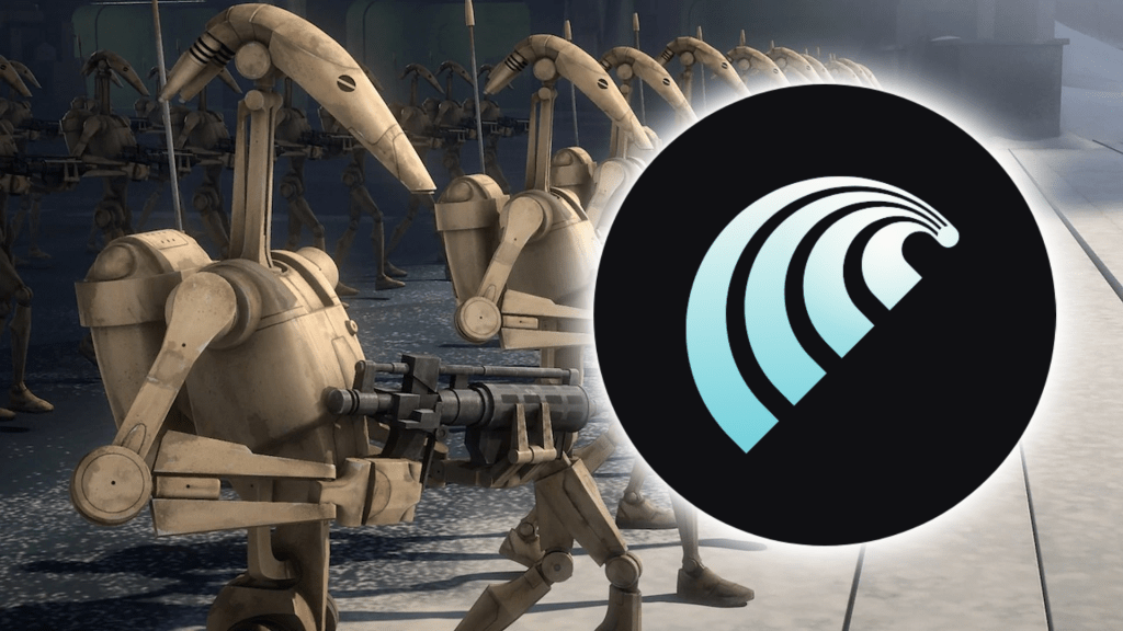 Star Wars battle droids and Perplexity Comet logo