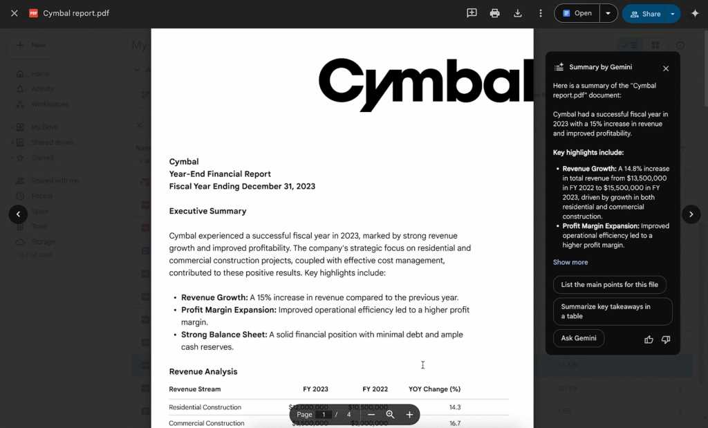 google gemini pdf summary