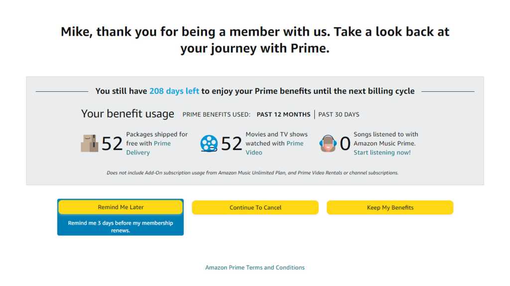 Amazon Prime cancellation screen