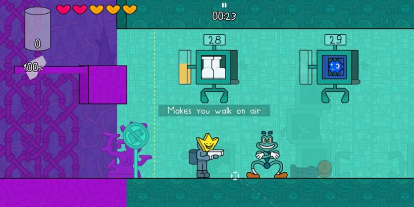   personnage dans un masque doré tenant un pistolet tout en se tenant sous une machine qui distribue de grosses bottes blanches