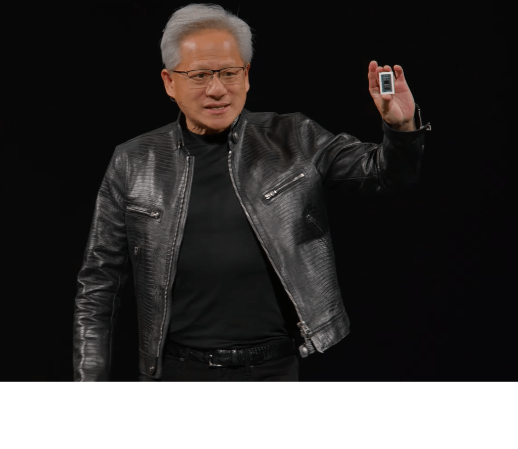Nvidia Jensen Huang holds up RTX Spark chip