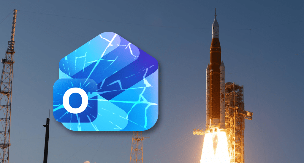 Artemis spaceship and Outlook logo