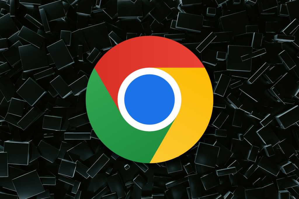 Chrome logo on a backdrop of black digital blocks