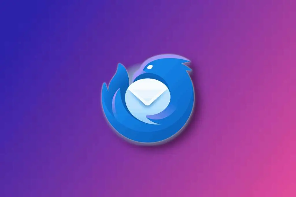 New Thunderbird logo on background gradient of purple to pink