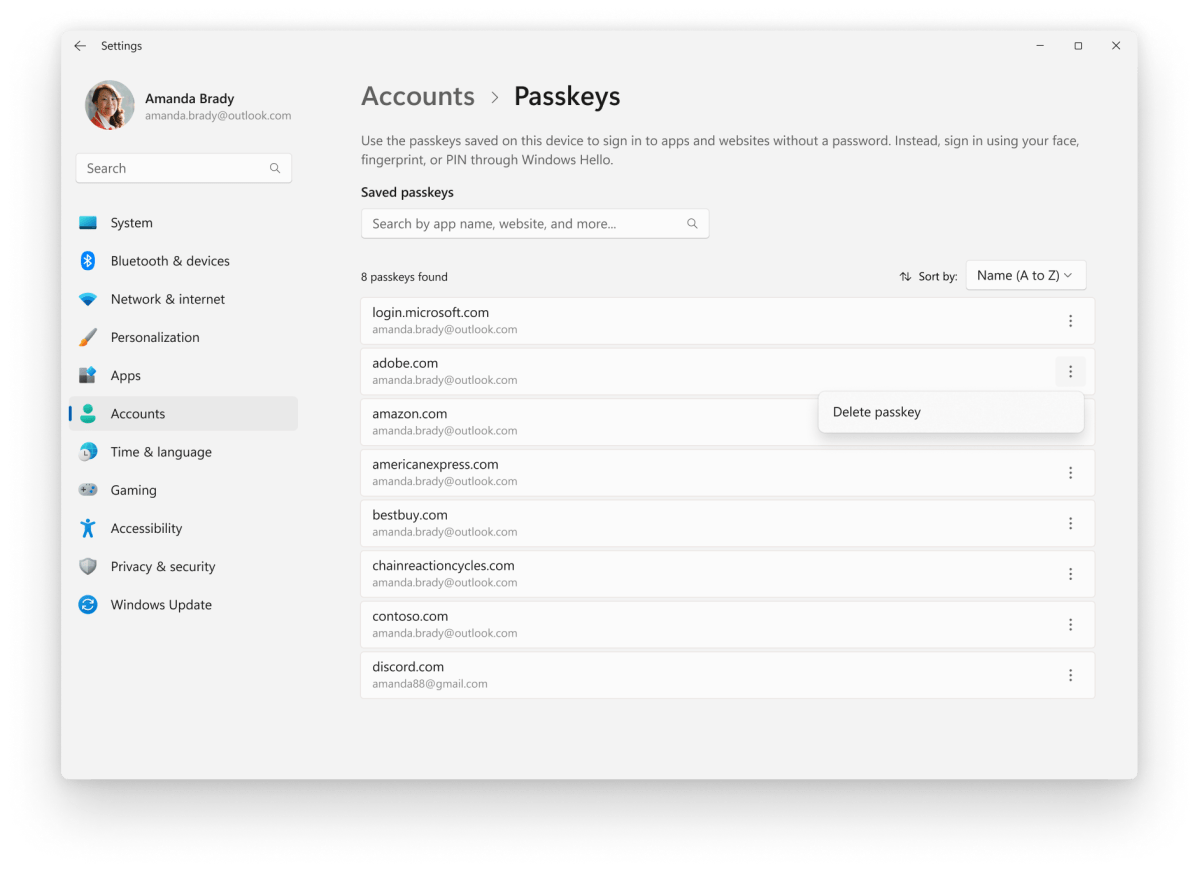Clés d'accès Windows